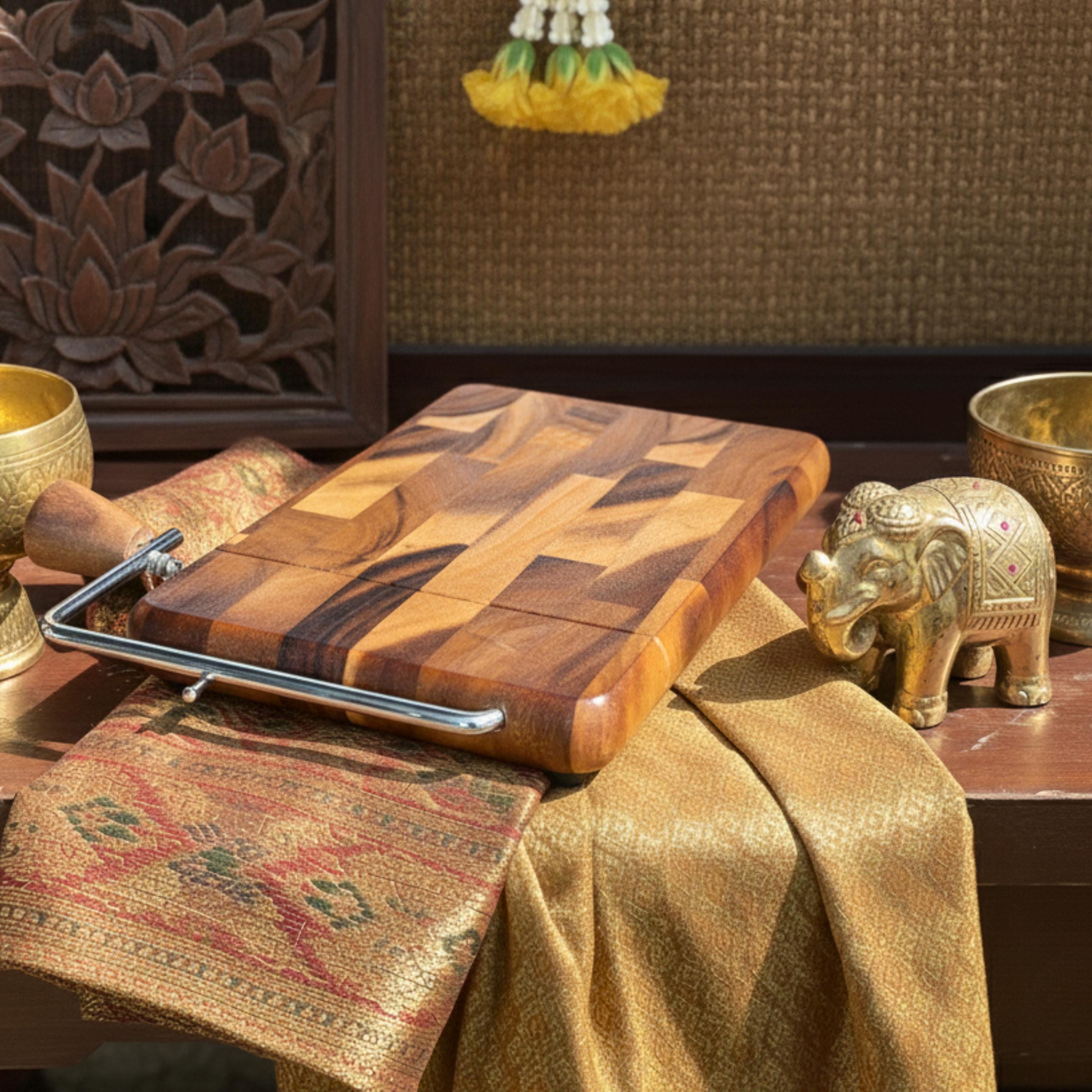 Hand Carved Hardwood Cheese Cutter Board: Upcycled Rustic Kitchen Gift