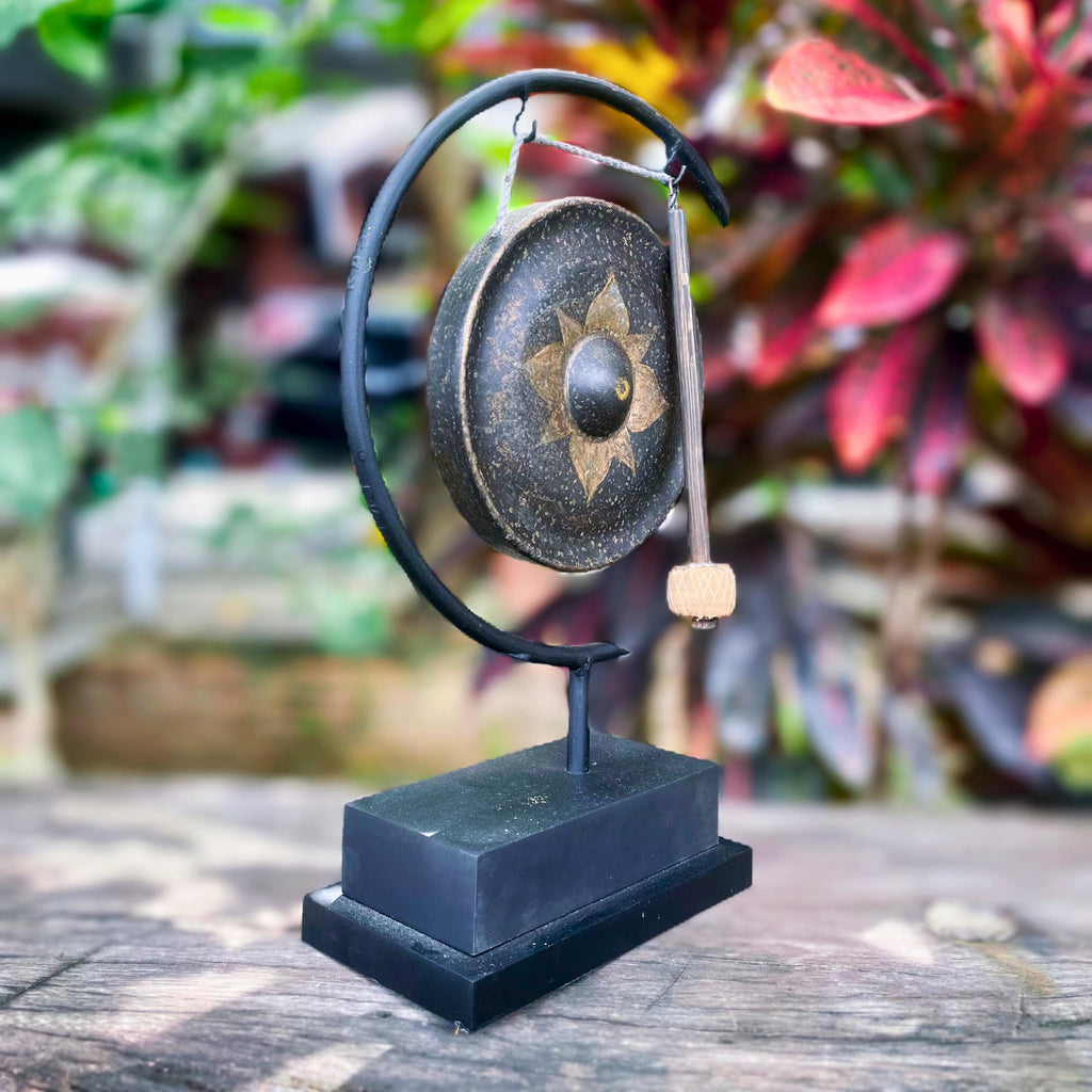 Minimalist Metal Gong on Stand: Modern Zen Meditation Decor