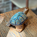 Hand Painted Turtle Figurine: Thai Tribal Folk Art Decor, Carved Wood Animal Statue - Siam Wood Artisans