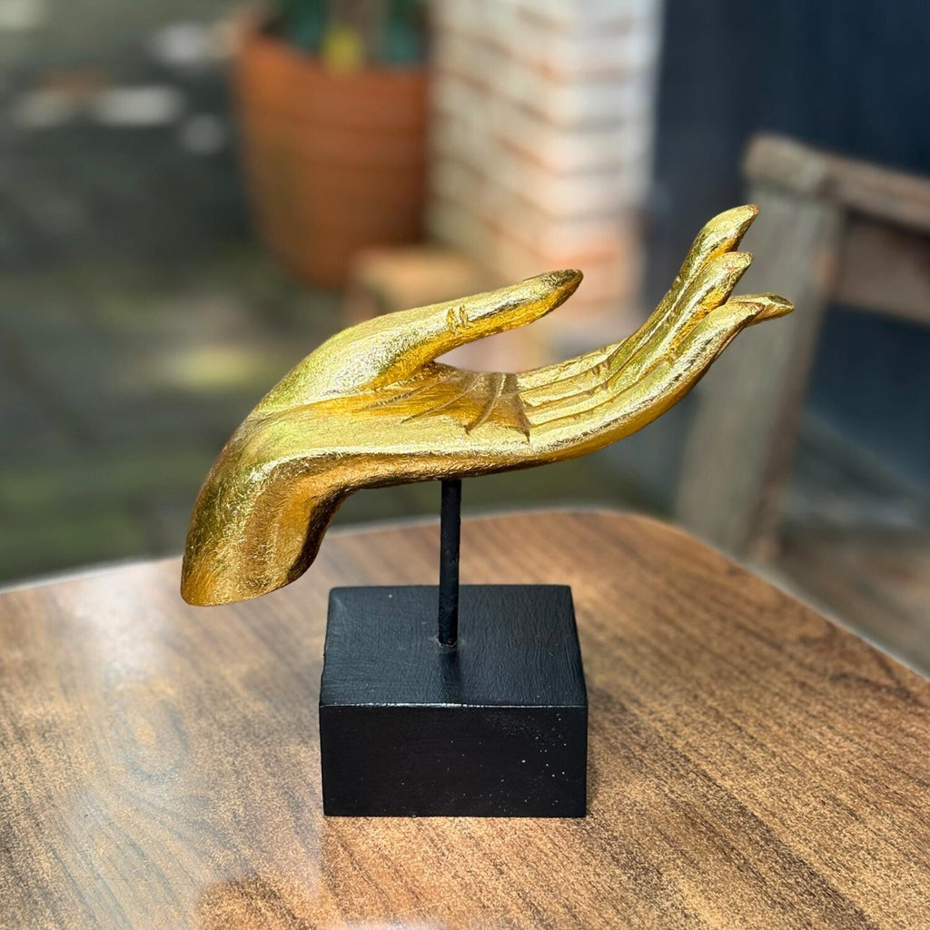 Golden Mudra Hand Sculpture: Vintage Thai Zen Meditation Decor
