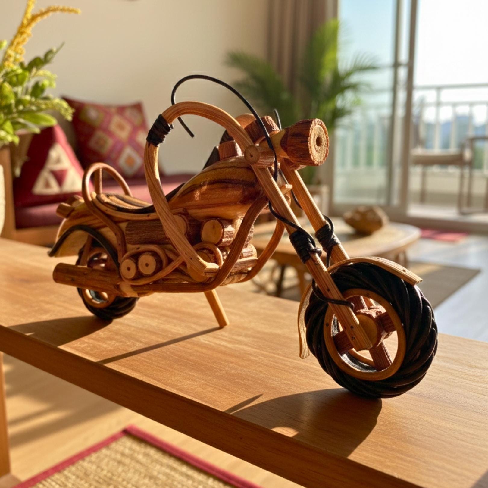 Handcrafted Wooden Motorcycle Model: Chopper Bike Hobby Gift & Toy