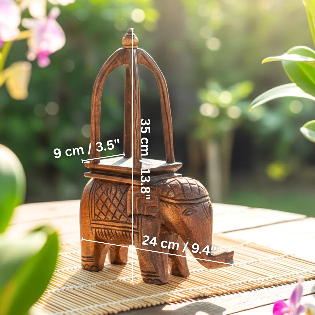 Hand Carved Wood Ceremonial Elephant: Thai Display Riser & Home Decor