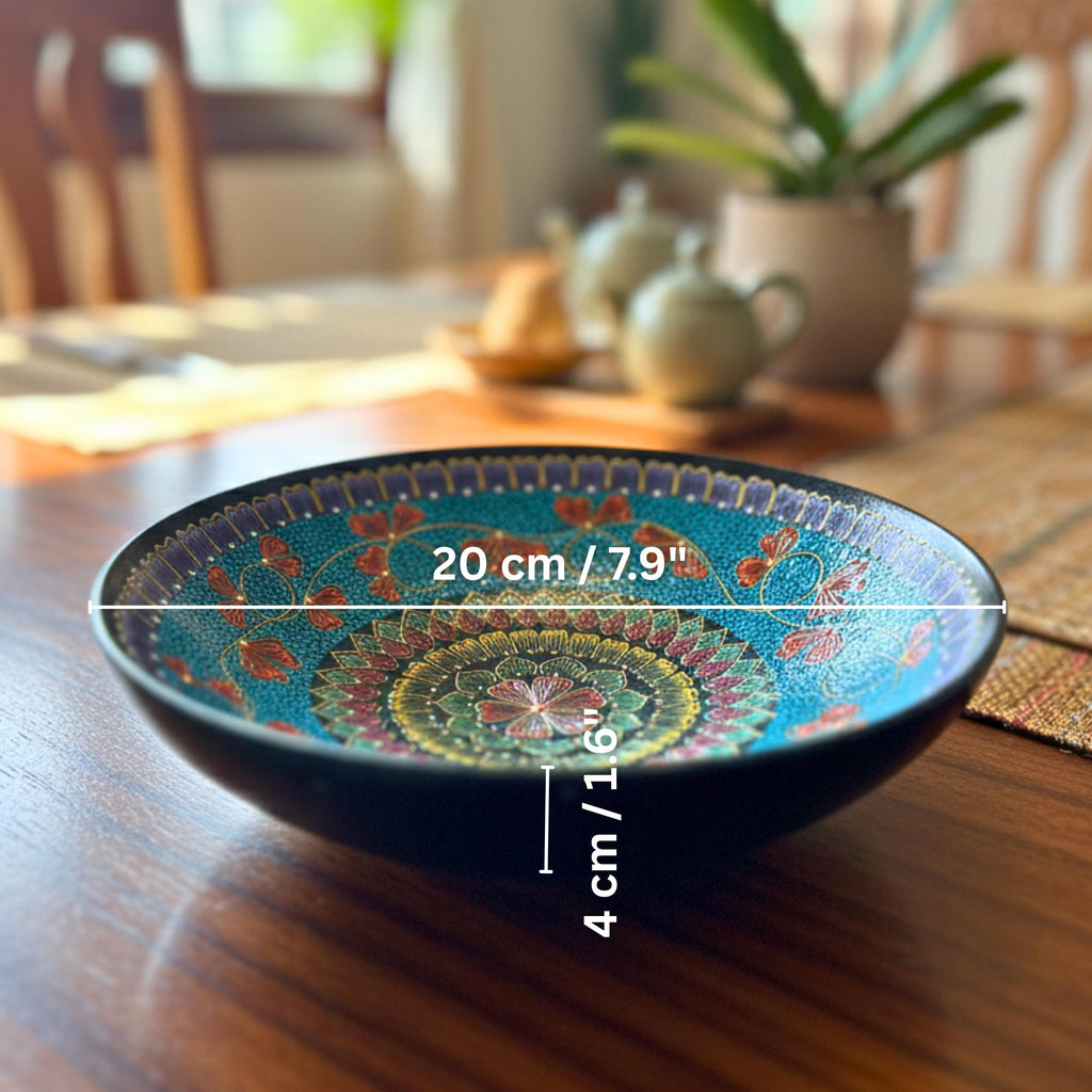 Hand Painted Serving Plate Set of 4: Vibrant Mandala Boho Tableware