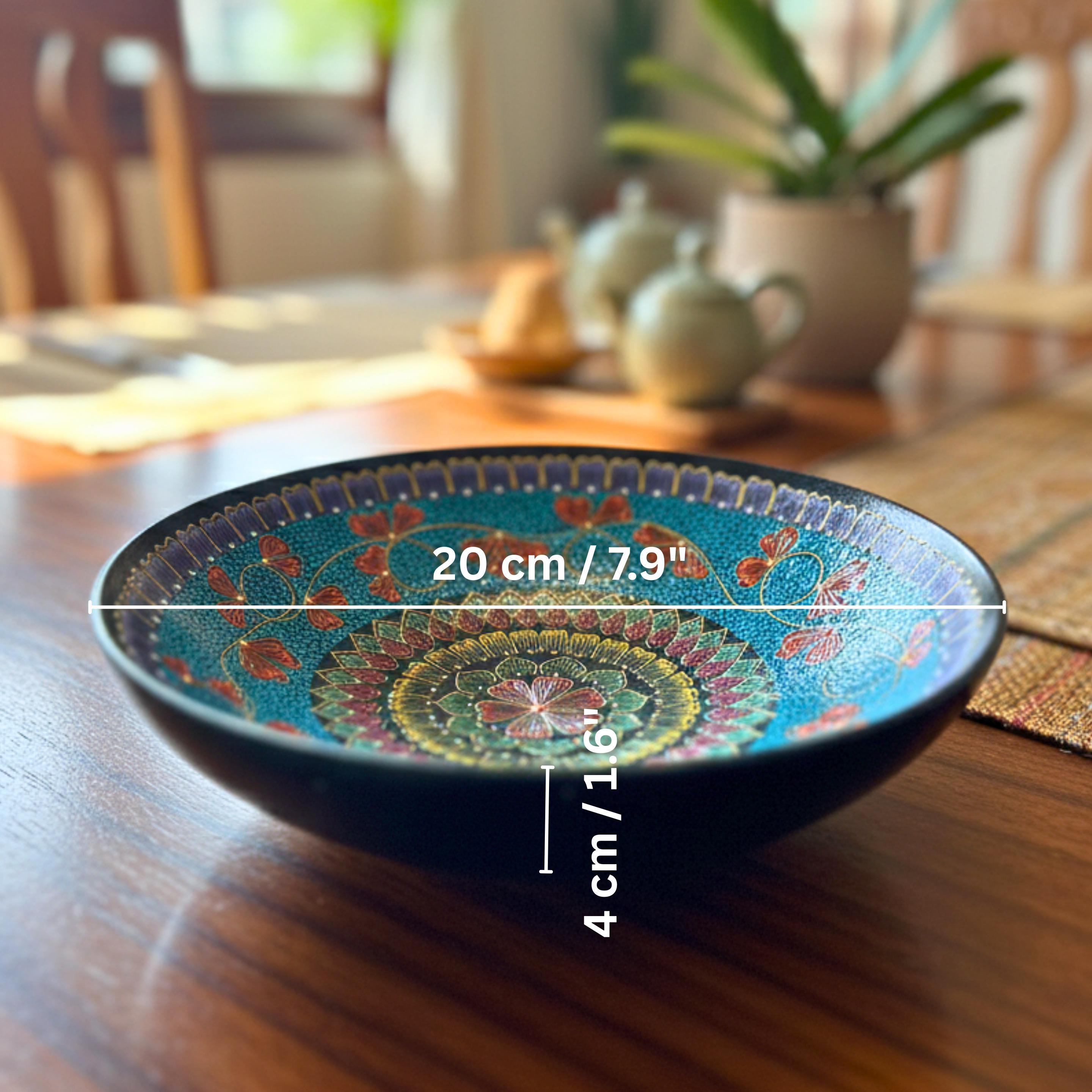 Hand Painted Serving Plate Set of 4: Vibrant Mandala Boho Tableware