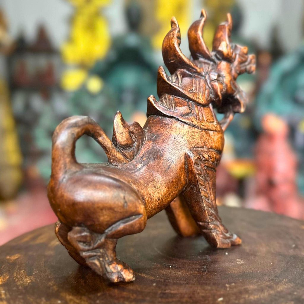 Handcarved Wooden Singha: Thai Mythical Lion Guardian Sculpture