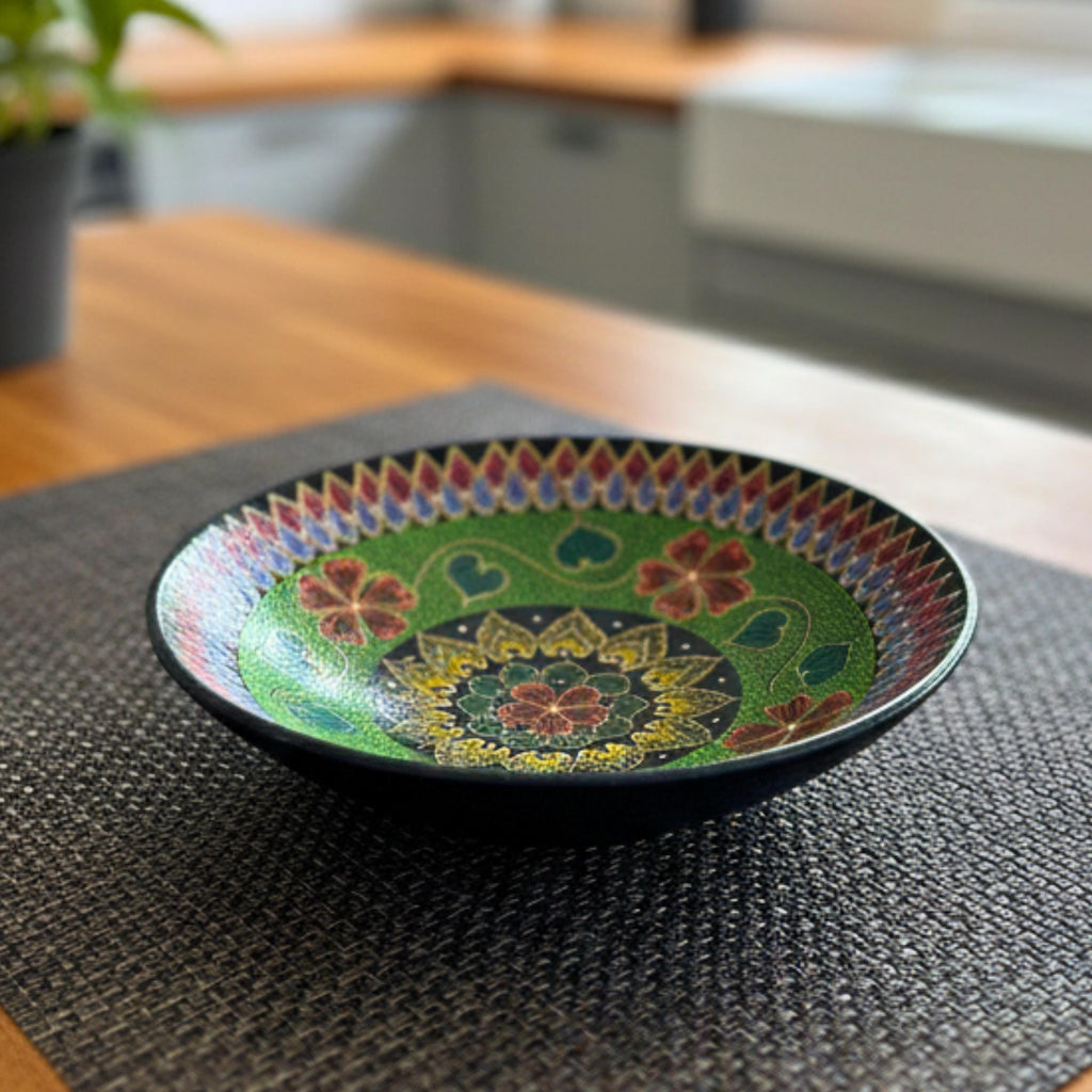 Hand Painted Serving Plate Set of 4: Vibrant Mandala Boho Tableware