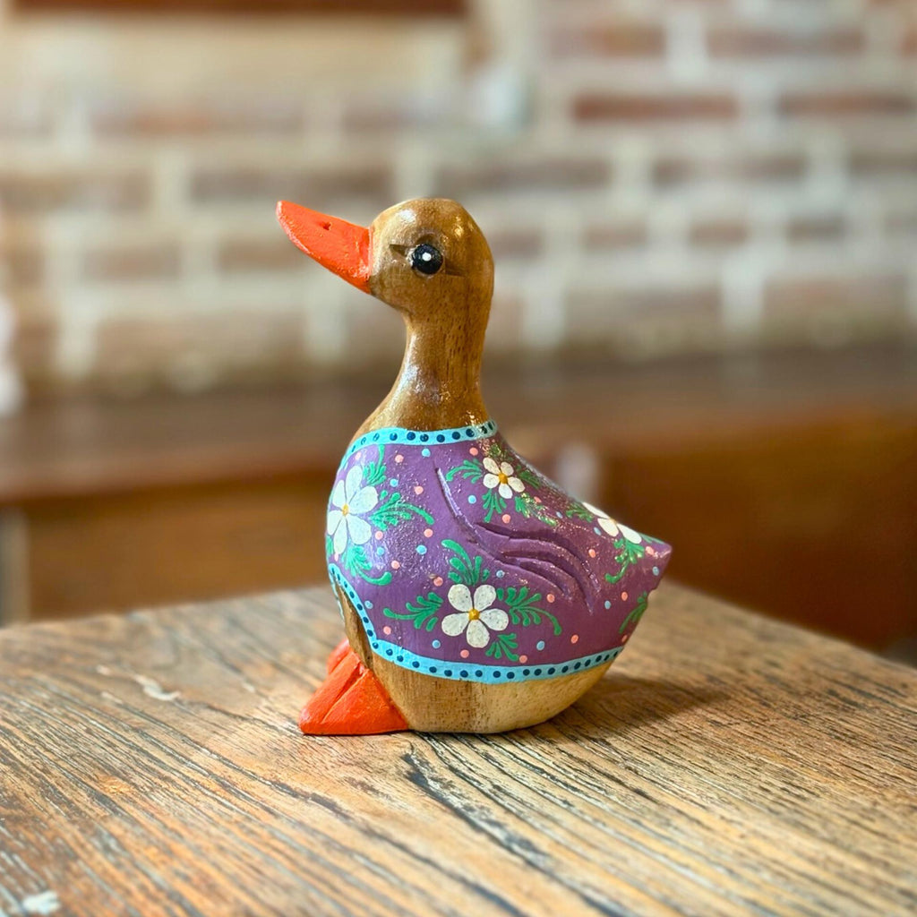 Hand Painted Wooden Duck Figurine: Thai Folk Art, Boho Home Decor