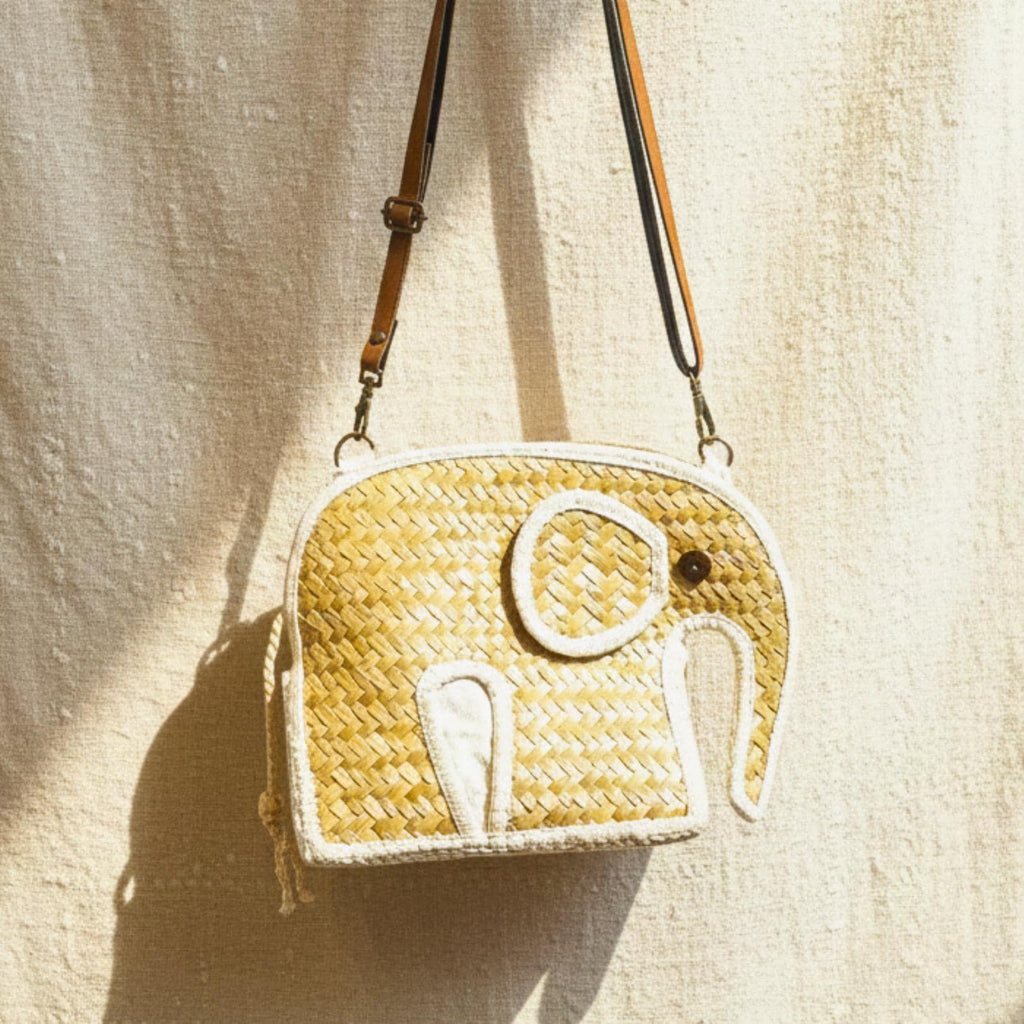 Hand Woven Elephant Rattan Shoulder Bag: Charming Animal Motif Purse