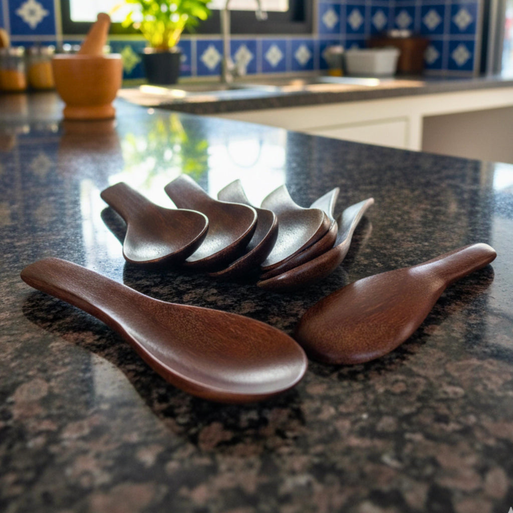 Hand Carved Wood Soup Spoon Set of 8: Rustic Kitchen Utensils