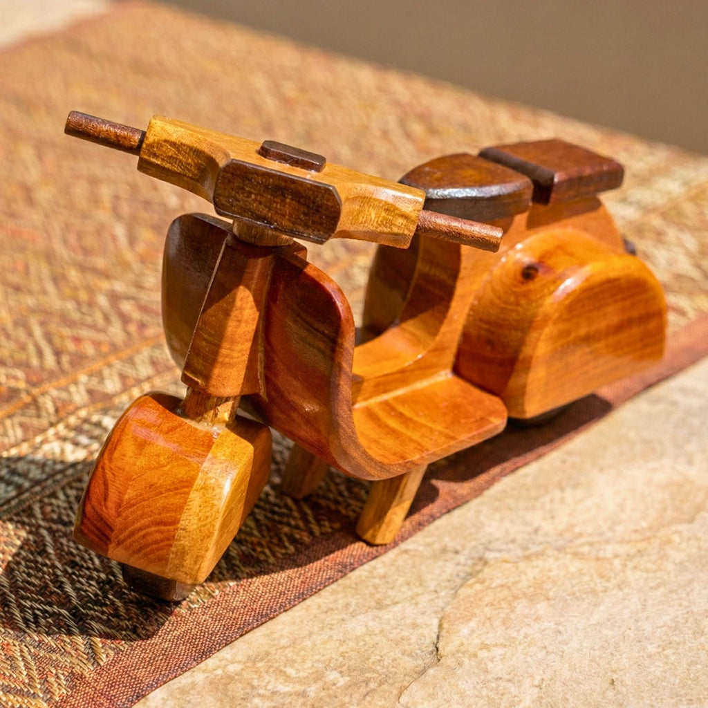 Hand Carved Wood Model Scooter Motorbike: Vintage Retro Desk Decor