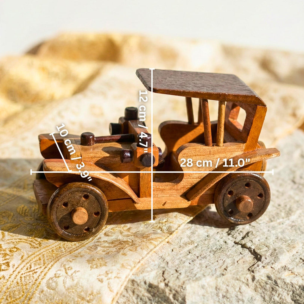 Hand Carved Wood Model-T Car: Antique Vintage Automobile Desk Decor