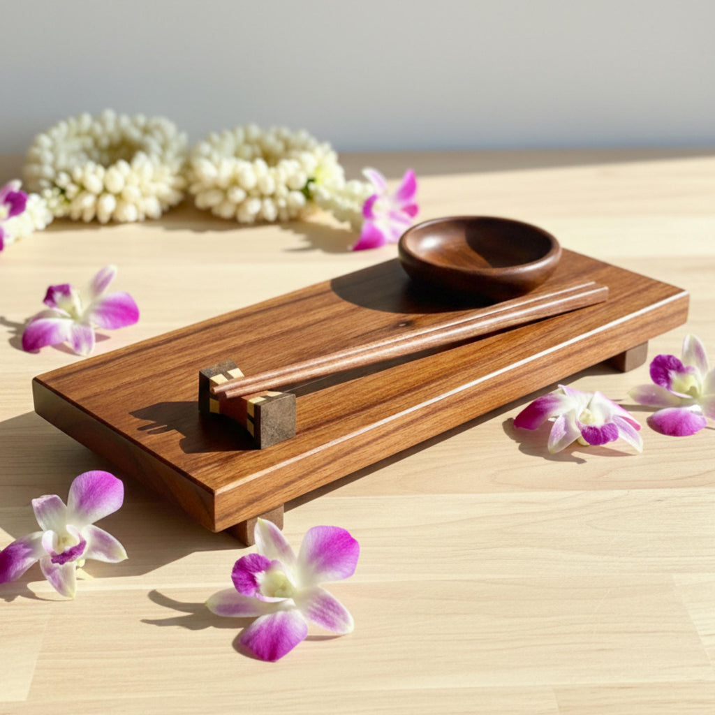 Hand Carved Wood Sushi Platter Set: Minimalist Japanese Tableware