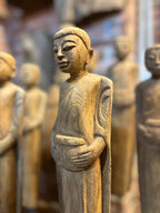 Hand Carved Teak Thai Monk Statue: Rustic Spiritual Decor - Siam Wood Artisans