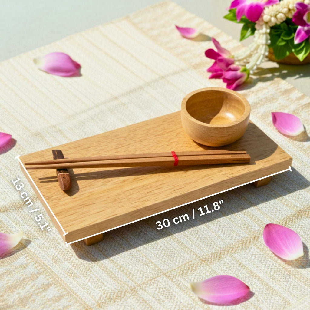 Hand Carved Wood Sushi Platter Set: Minimalist Light Wood Teaware