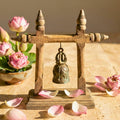 Handcrafted Wood Temple Bell on Stand: Rustic Meditation Decor