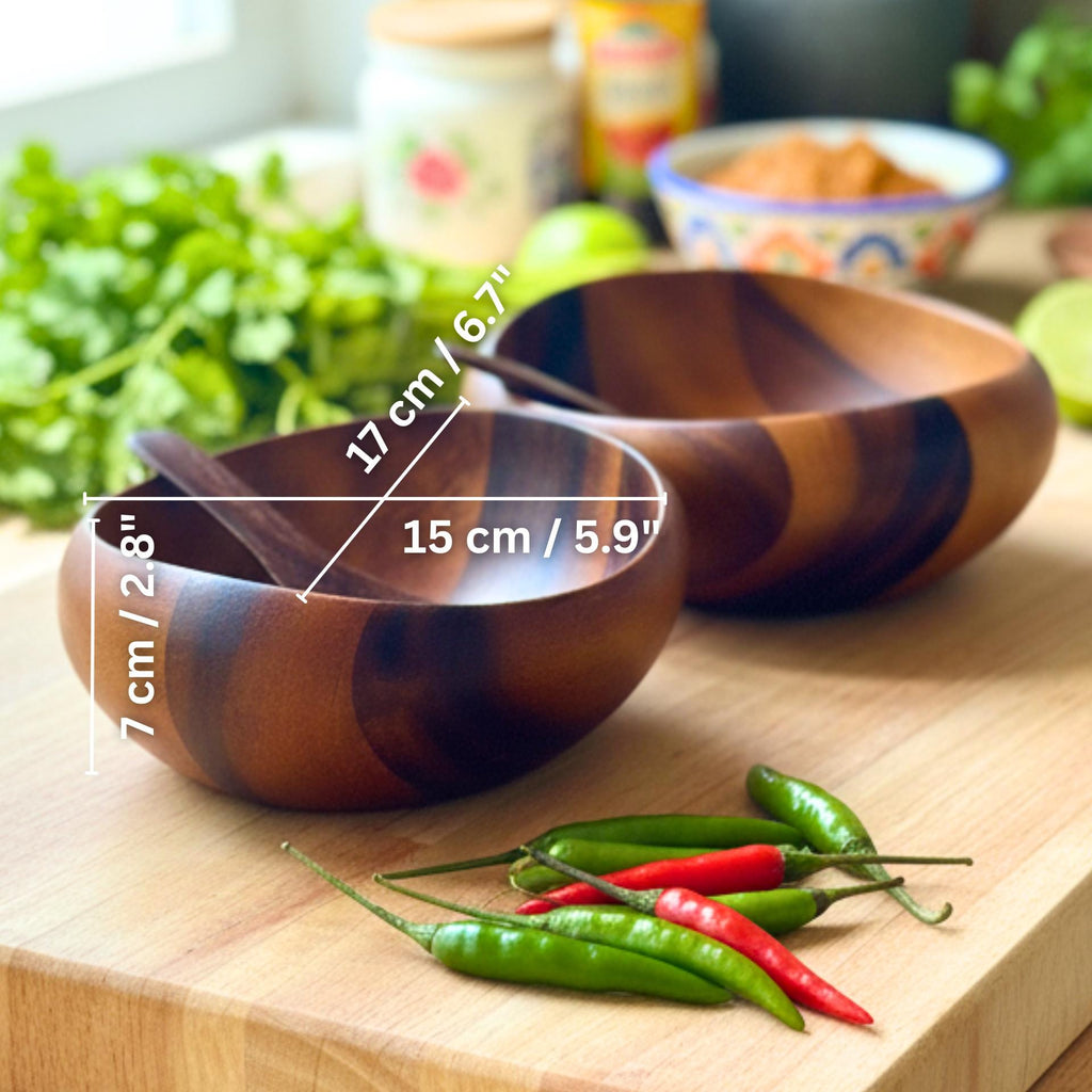 Hand Carved Wood Bowl Set- Rustic Soup & Cereal Bowls