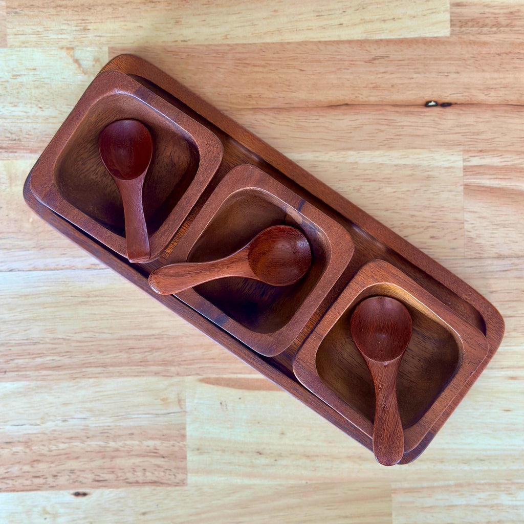Hand Carved Wood Condiment Set of 3: Thai Tableware Serving Dishes