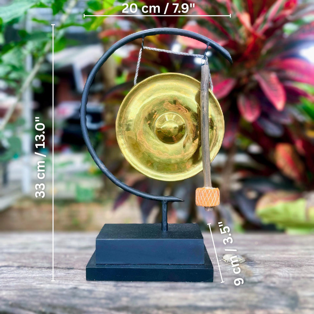Minimalist Metal Gong on Stand: Golden Brass Zen Decor