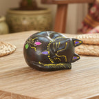 Teak Wood Sleeping Cat Figurine, 5 Inch Curled Animal Statue, Housewarming Gift for Cat Lover - Siam Wood Artisans