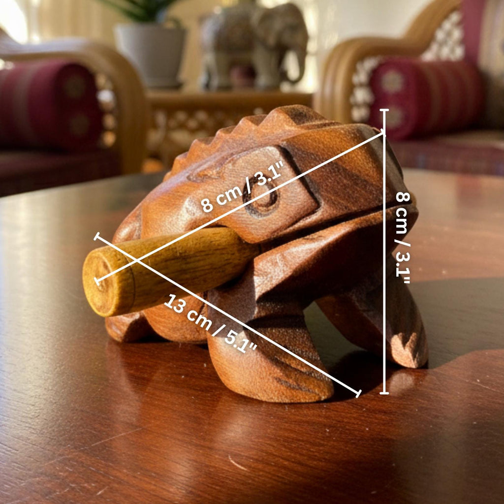 Hand Carved Wood Frog Musical Instrument: Croaking Sound Guiro Toy