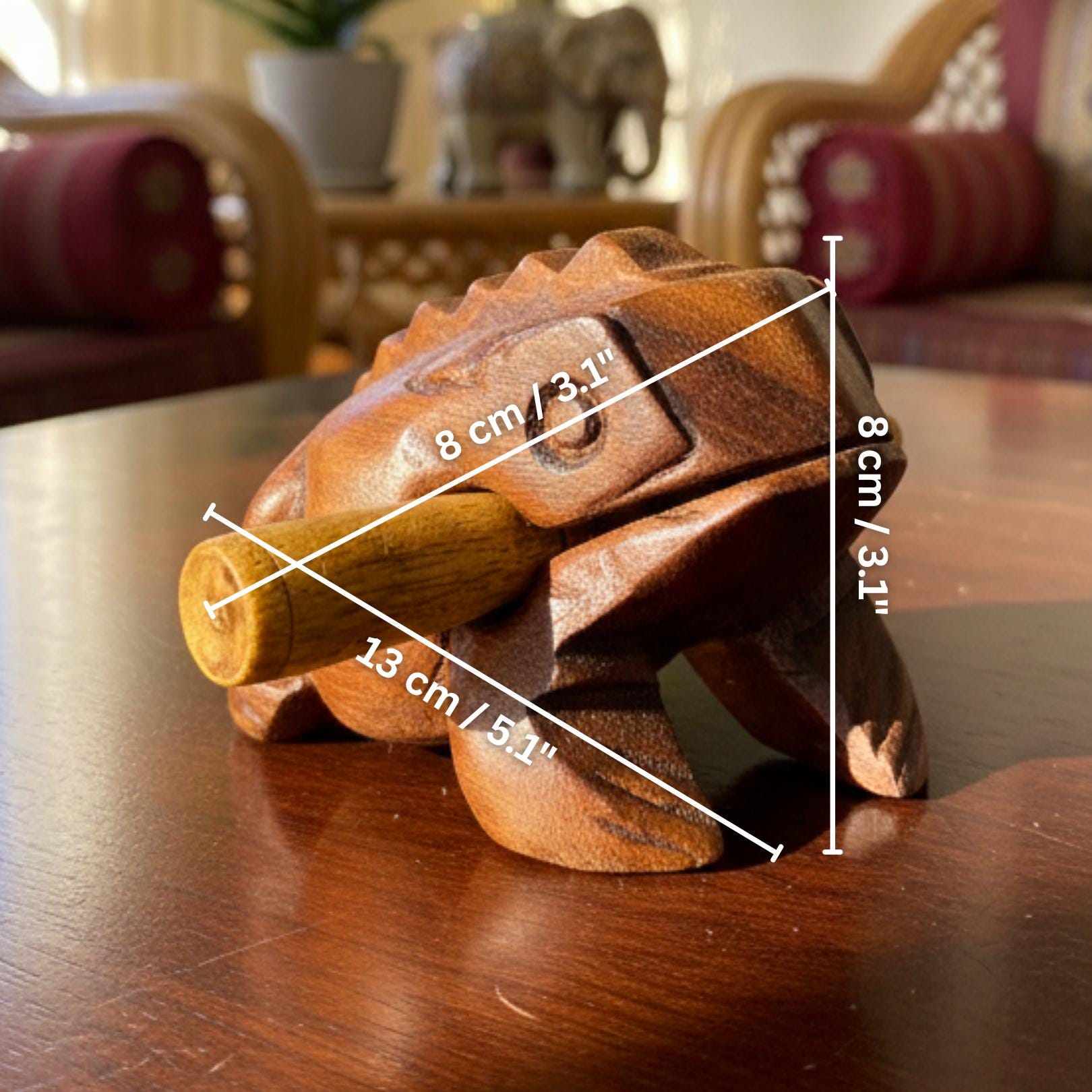 Hand Carved Wood Frog Musical Instrument: Croaking Sound Guiro Toy