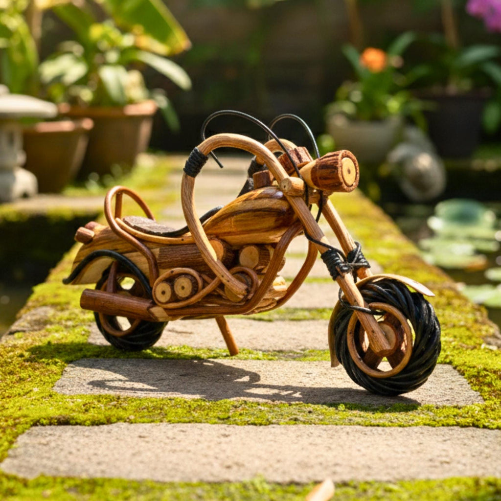 Handcrafted Wooden Motorcycle Model: Chopper Bike Hobby Gift & Toy