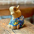 Hand Painted Thai Elephant Figurine: Batik Style Wood Sculpture - Siam Wood Artisans