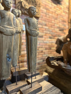 Hand Carved Teak Thai Monk Statue: Rustic Spiritual Decor - Siam Wood Artisans
