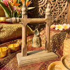 Handcrafted Wood Temple Bell on Stand: Rustic Meditation Decor - Siam Wood Artisans