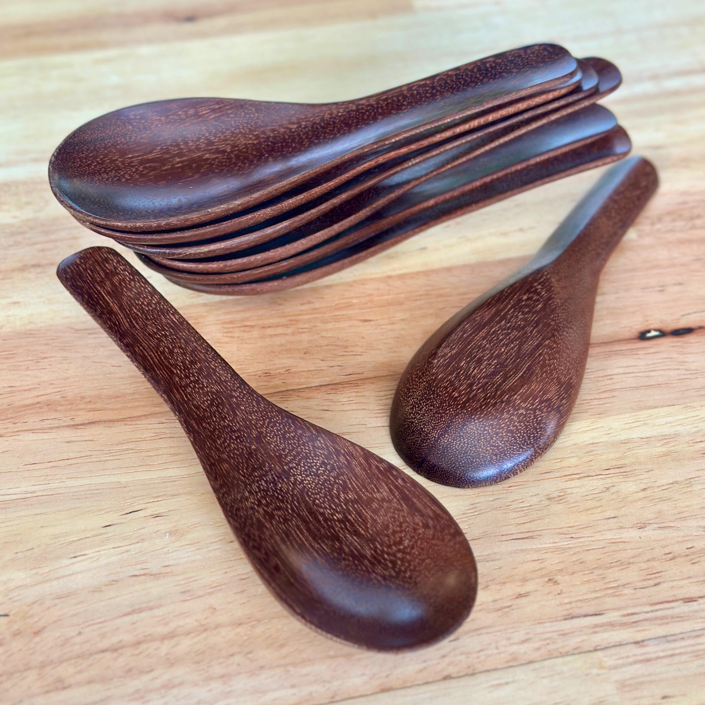 Hand Carved Wood Soup Spoon Set of 8: Rustic Kitchen Utensils