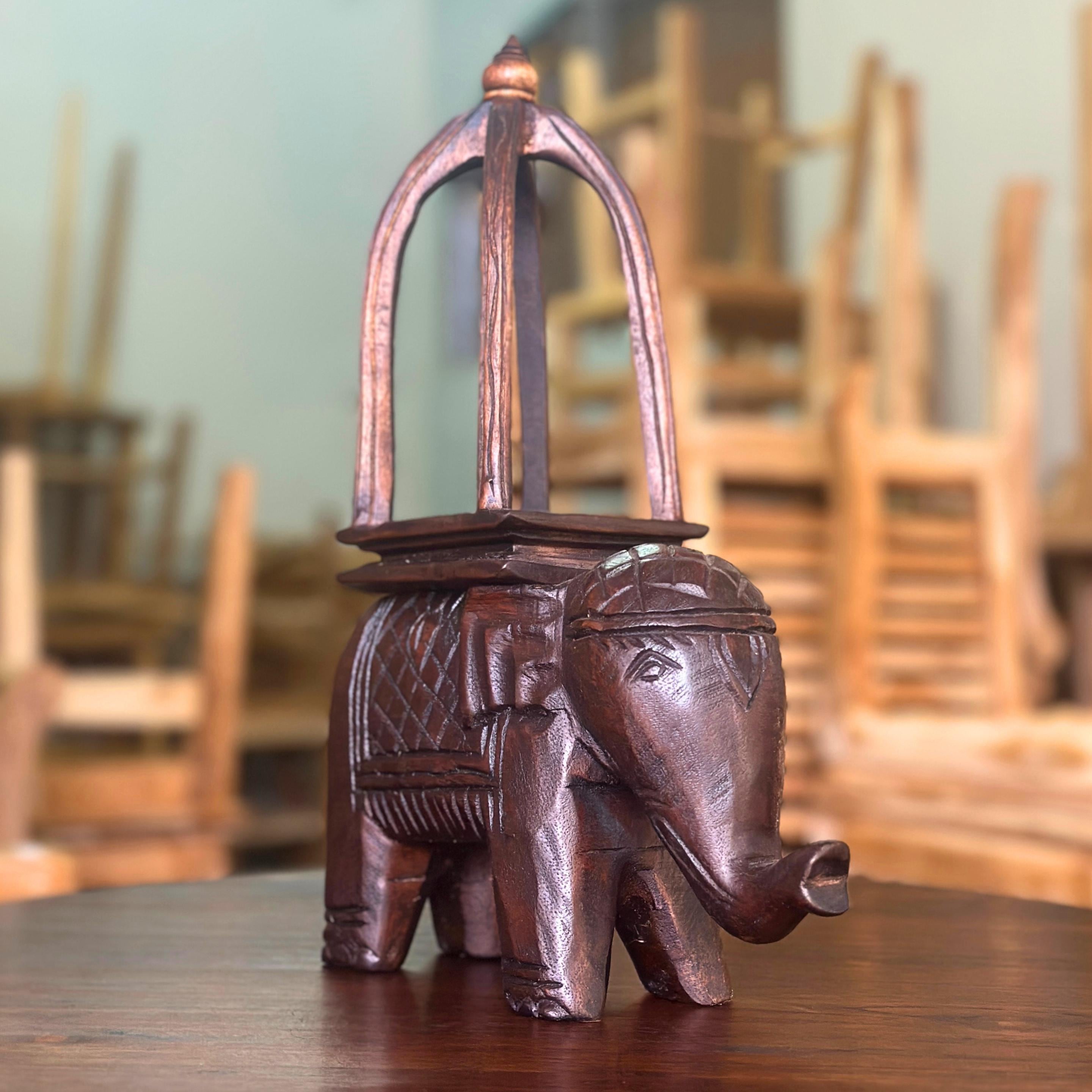 Hand Carved Wood Ceremonial Elephant: Thai Display Riser & Home Decor