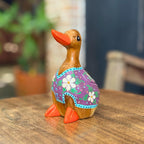 Hand Painted Wooden Duck Figurine: Thai Folk Art, Boho Home Decor - Siam Wood Artisans