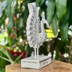 Jeweled Silver Peacock Figurine: Elegant Ornate Thai Decor - Siam Wood Artisans