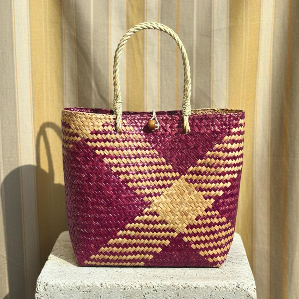 Hand Woven Rattan Square Tote Bag: Boho Wicker Handbag with Rope Handles