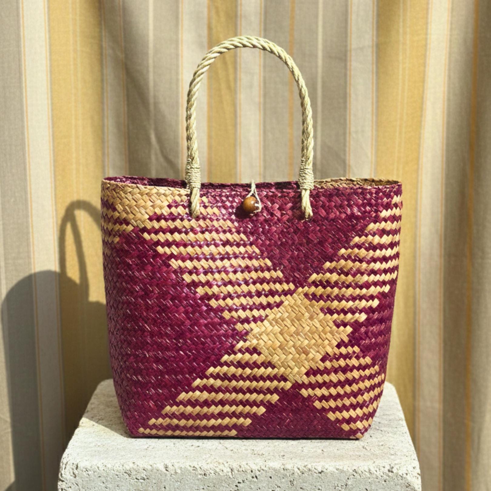 Hand Woven Rattan Square Tote Bag: Boho Wicker Handbag with Rope Handles
