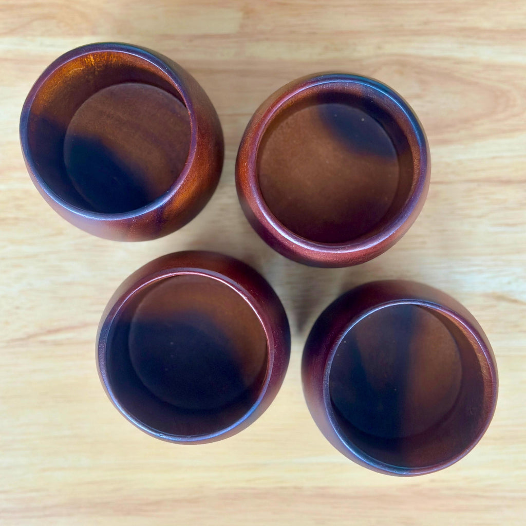 Hand Carved Wood Drinking Cups: Set of 4 Coffee & Tea Tableware