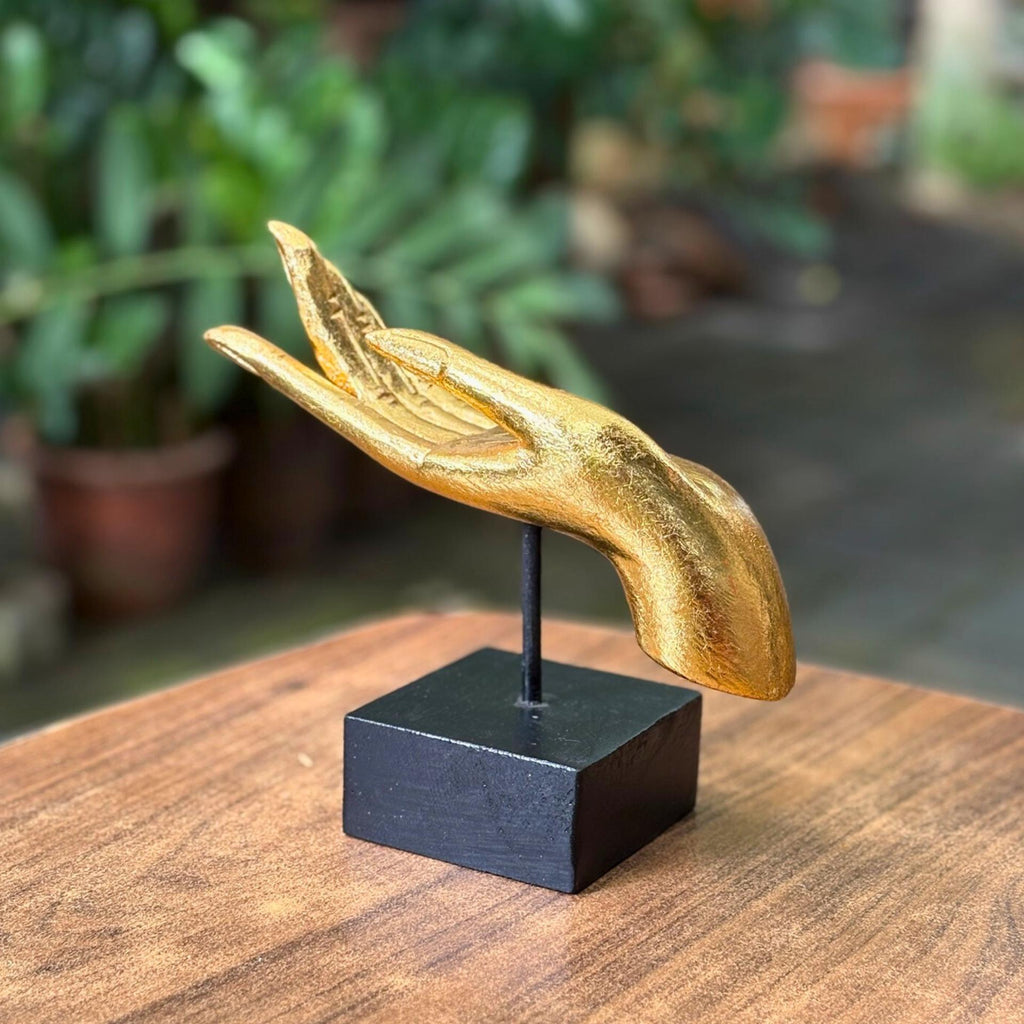 Golden Mudra Hand Sculpture: Vintage Thai Zen Meditation Decor