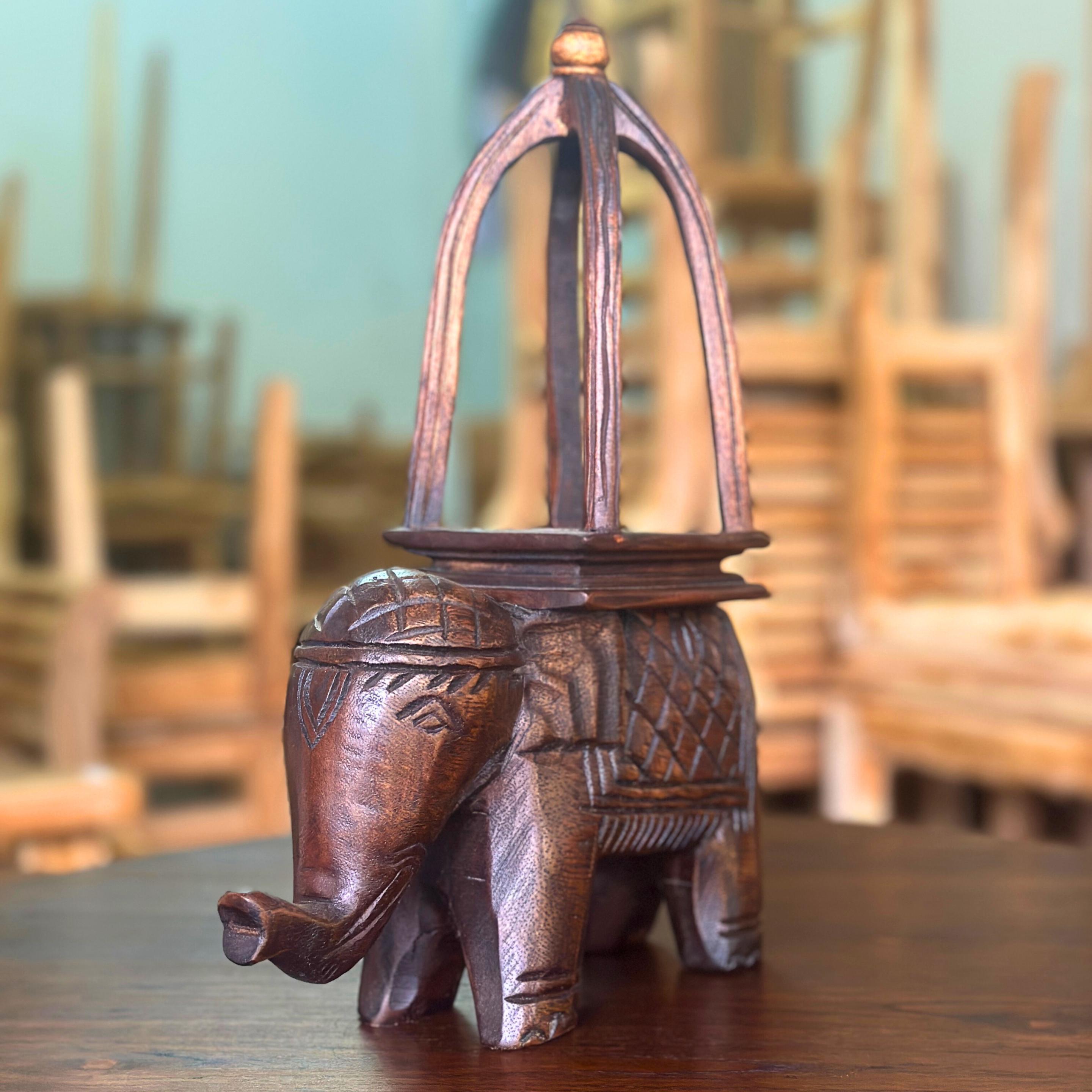 Hand Carved Wood Ceremonial Elephant: Thai Display Riser & Home Decor