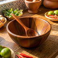 Hand Carved Acacia Wood Bowl & Spoon Set: Rustic Cereal and Soup Bowl