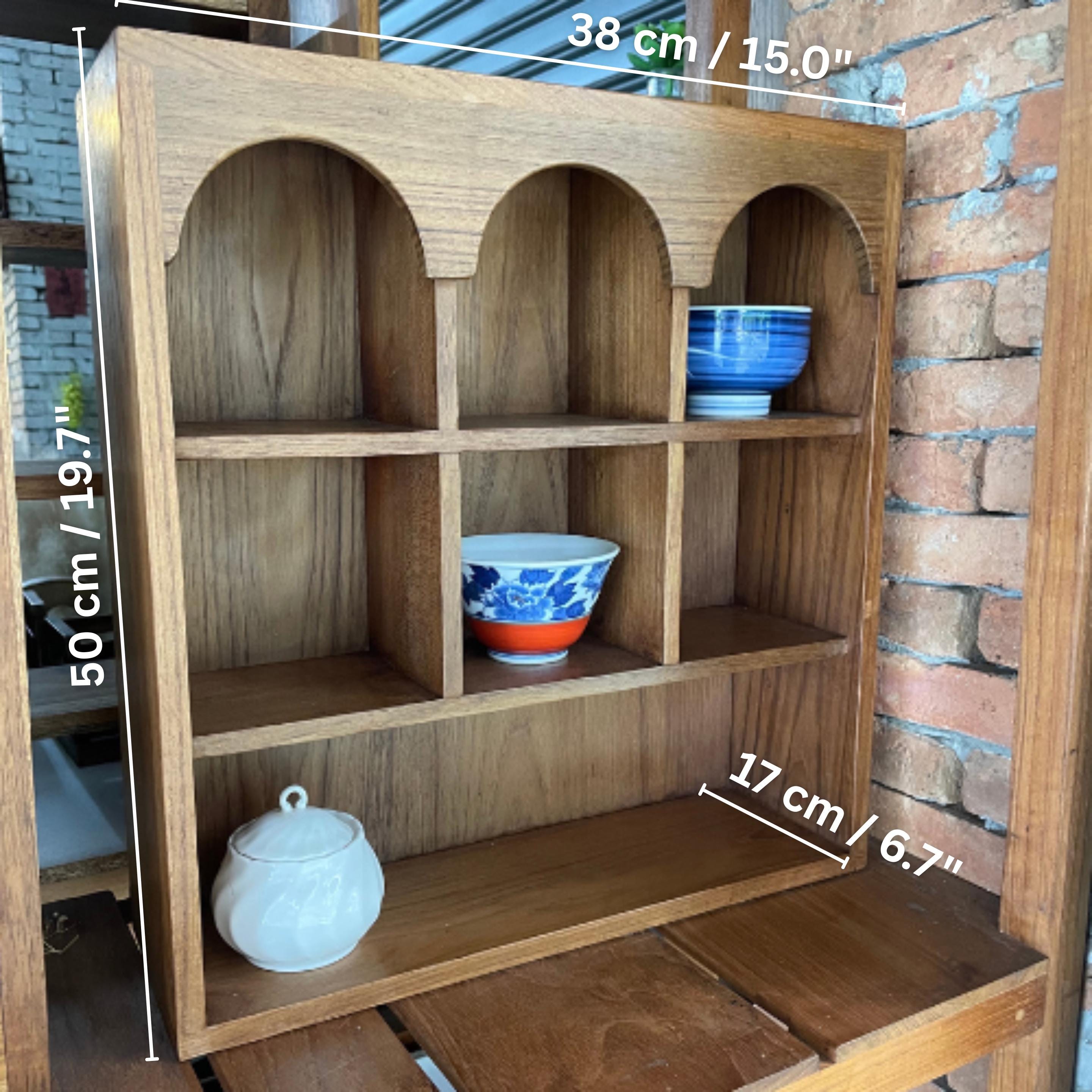 Teak Wood Arched Wall Shelf: Thai Niche Display with Mini Vessels