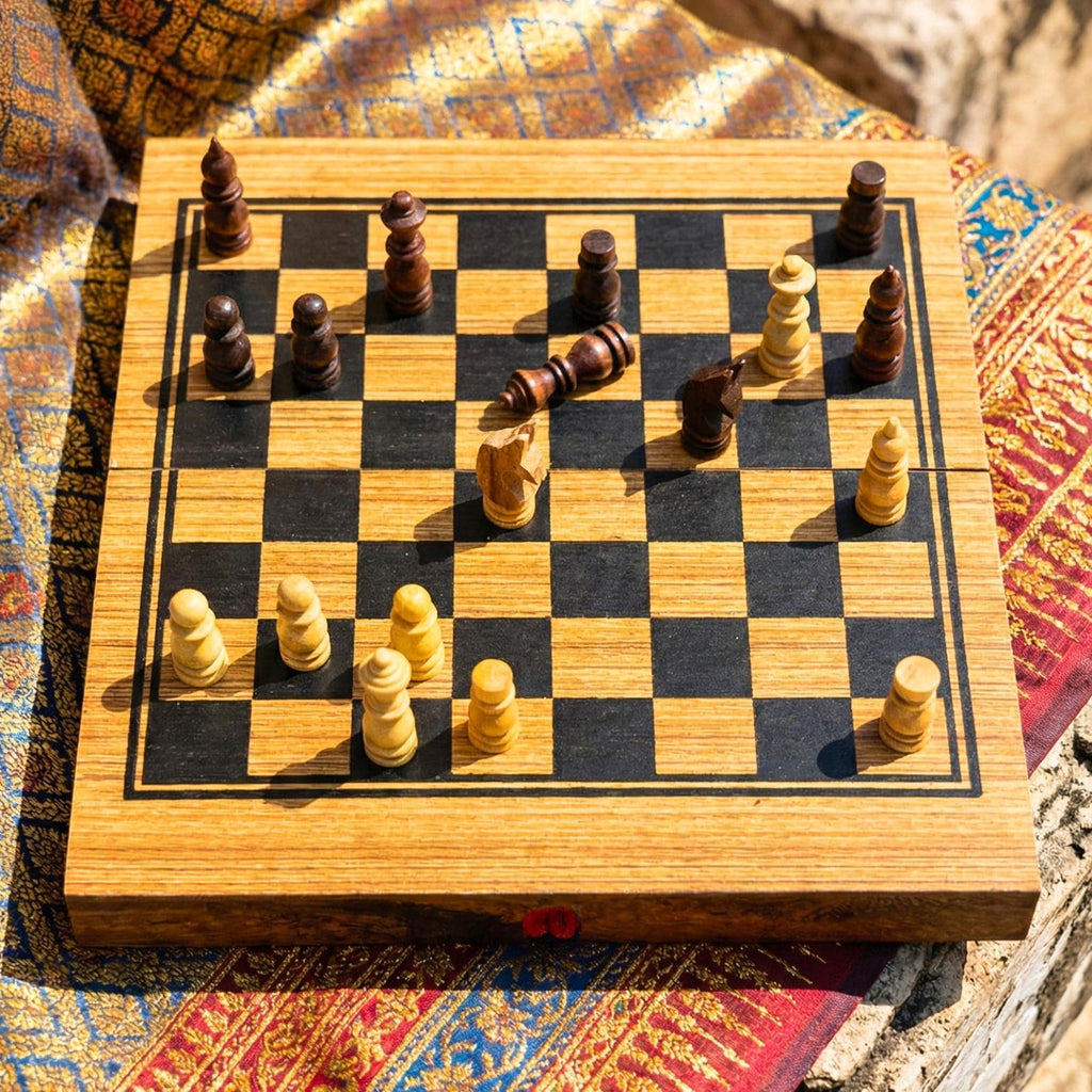 Hand Carved Wood Chess & Backgammon Set: 2-in-1 Traditional Board Game Toy