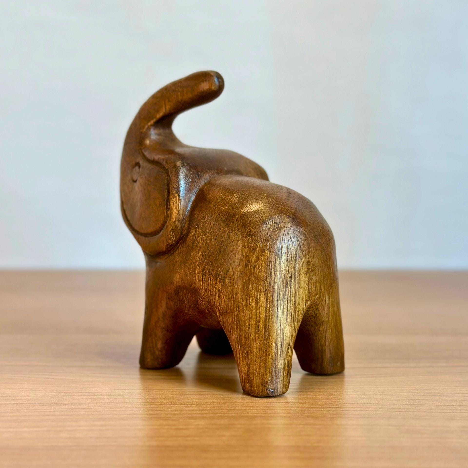 Wood Elephant Figurine | Handcarved Thai Lucky Elephant | Minimalist Wooden Animal Decor