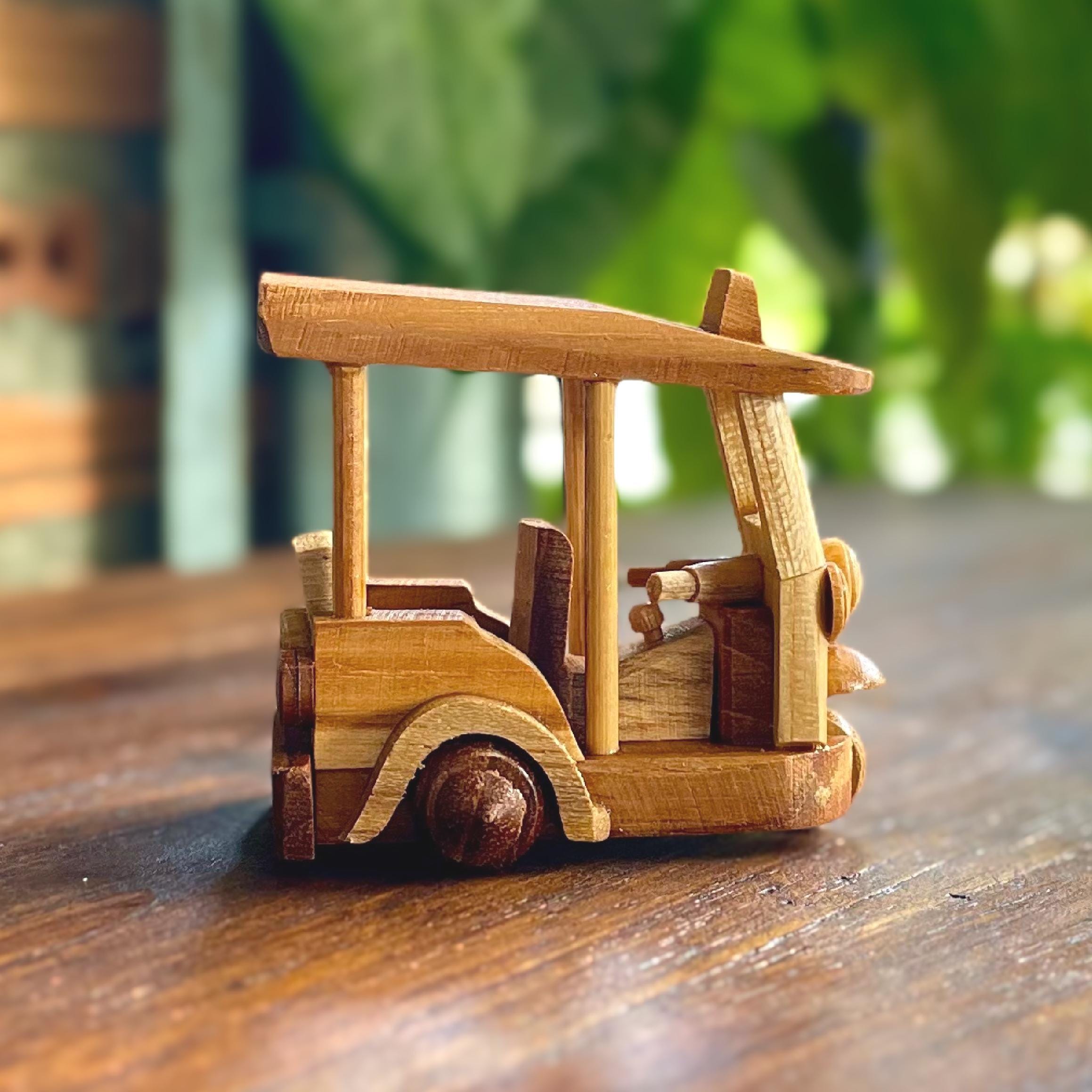 Miniature Wooden Tuk Tuk: Hand-Carved Thai Decor