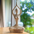 Hand Carved Wood Yoga Woman Sculpture: Thai Artisan Zen Decor