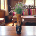 Hand Carved Wooden Tabletop Vase: Two Tone Floral Rustic Centerpiece