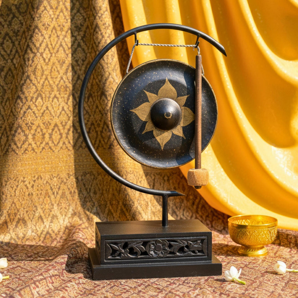 Minimalist Metal Gong on Stand: Modern Zen Meditation Decor