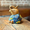 Hand Painted Thai Elephant Figurine: Batik Style Wood Sculpture
