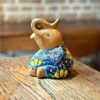 Hand Painted Thai Elephant Figurine: Batik Style Wood Sculpture - Siam Wood Artisans