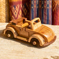 Hand Carved Wood Model Beetle Car: Vintage Automobile Desk Decor