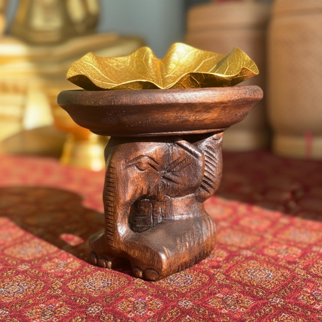 Hand Carved Elephant Pedestal Dish: Wood Soap Holder Spa Accessory